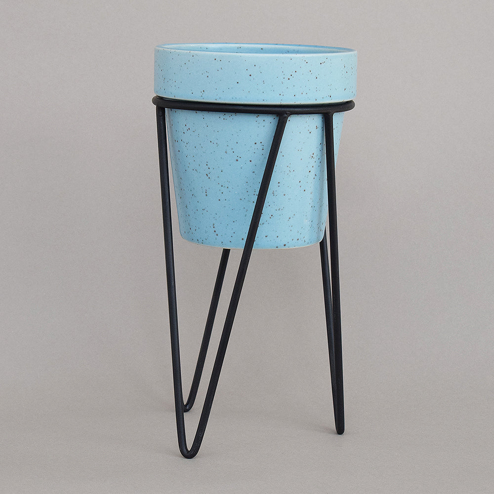 Cuban Blue Planter With Bold Black Stand