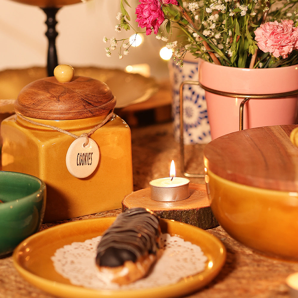 Glossy Caramel Yellow Cookies Storage Jar