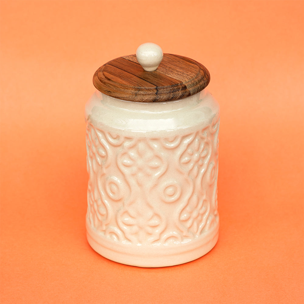 Whimsical White Carved Jar