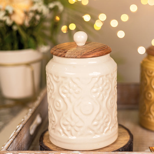 Whimsical White Carved Jar