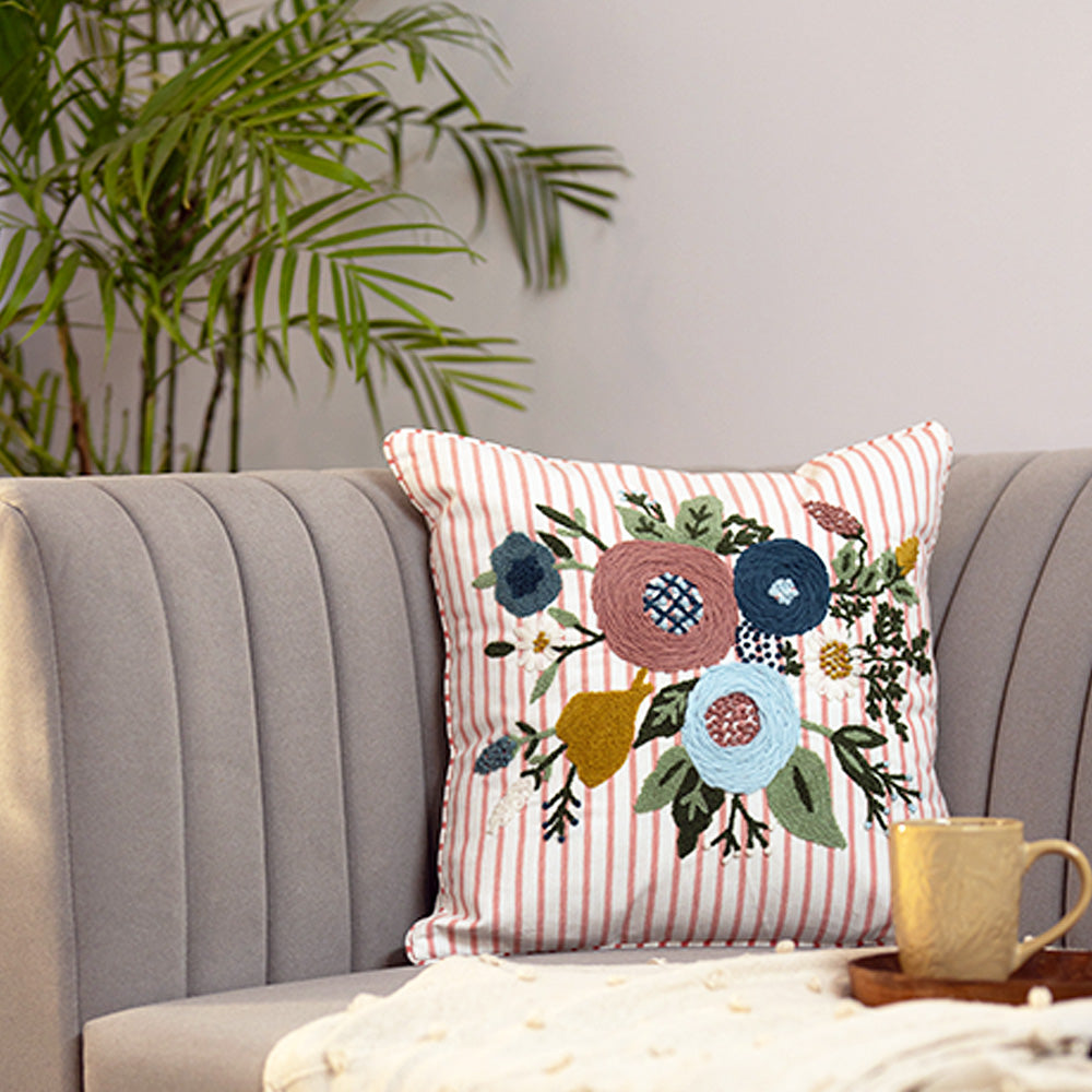 Floral Stripe Symphony Cushion Cover