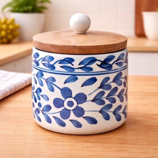 Indigo Petals Storage Jar