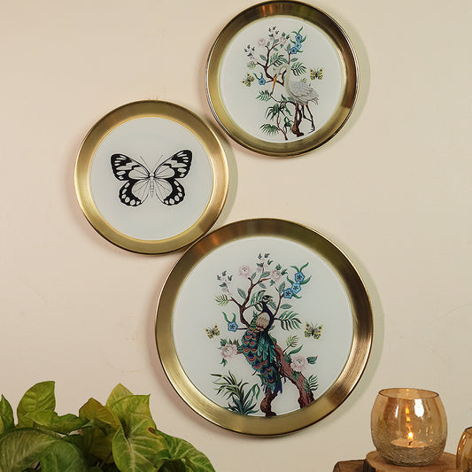 Birdie Garden White and Gold Wall Plate- Set of 3