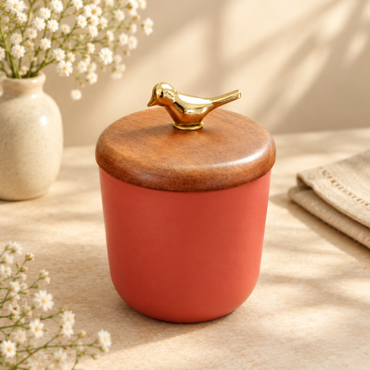 Golden Song Bird Metal Jar