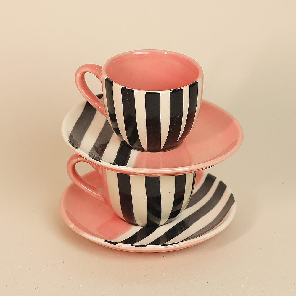 Half & Half Charm Cup & Saucer- Set of 2