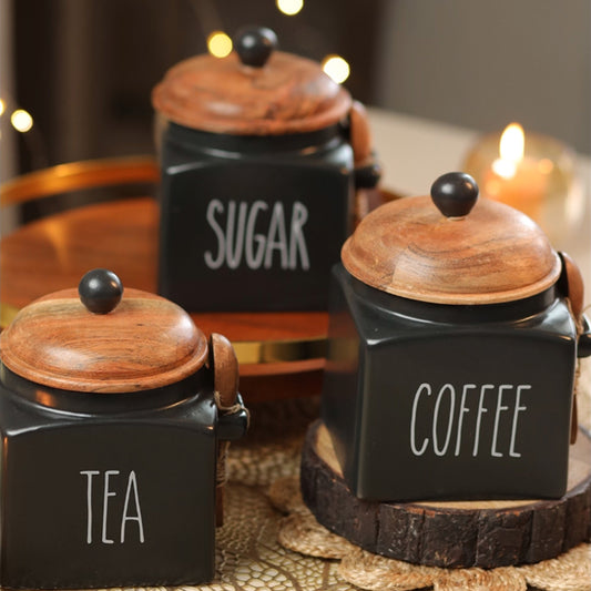Mesmerising Matte Black Set Of 3 Tea, Coffee, Sugar Jar