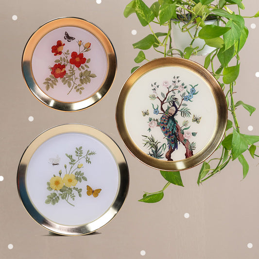 Floral Garden White & Gold Wall Plates- Set of 3