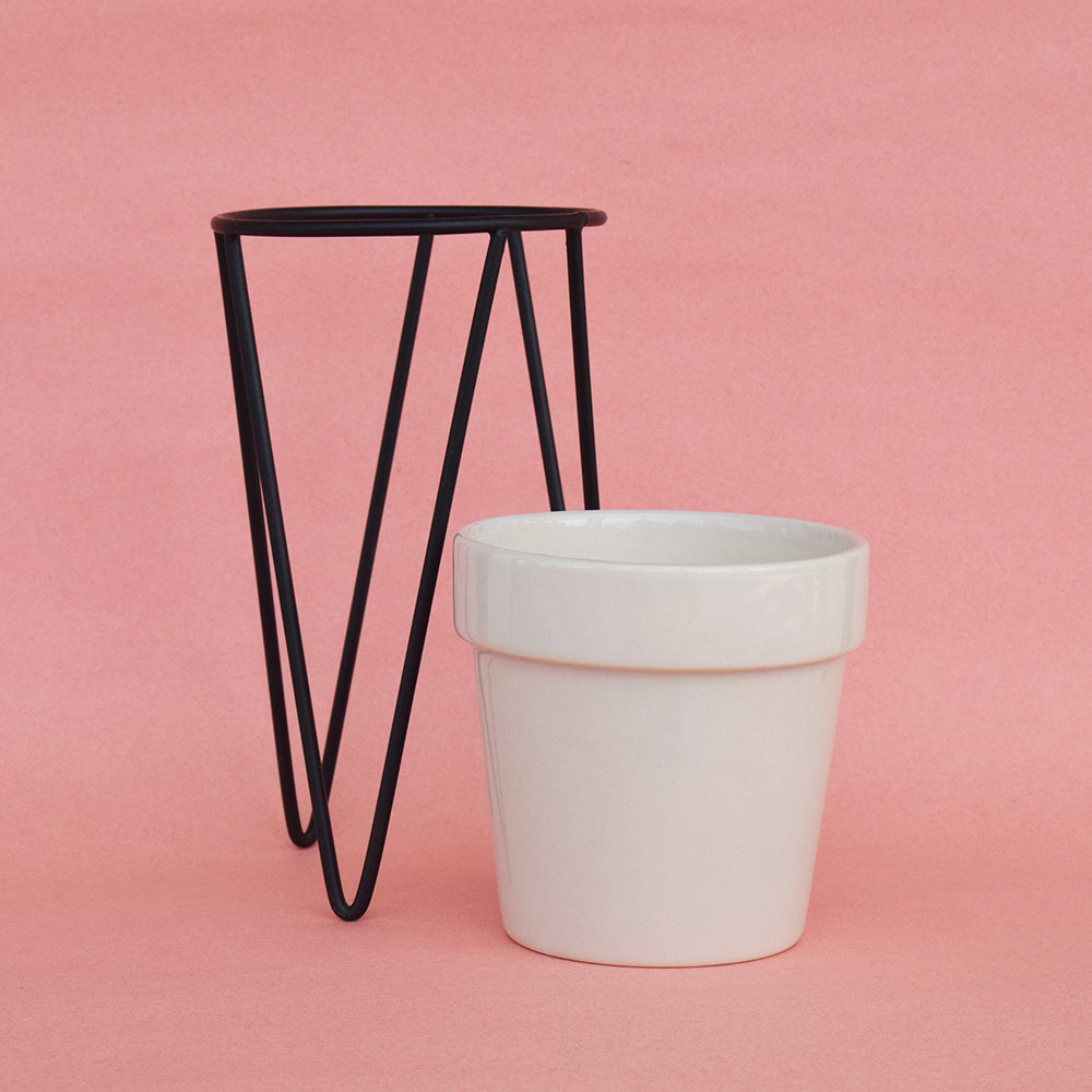 Earthy White Planter With Bold Black Stand