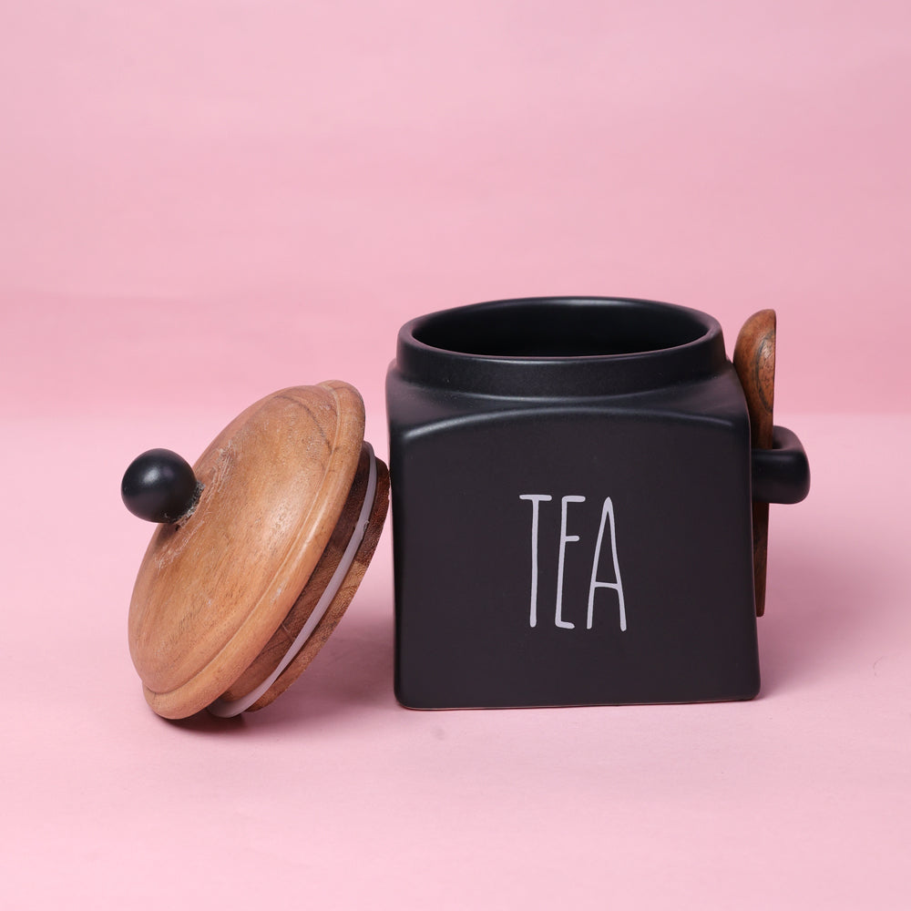 Mesmerising Matte Black Tea Storage Jar The Blooming Bagh