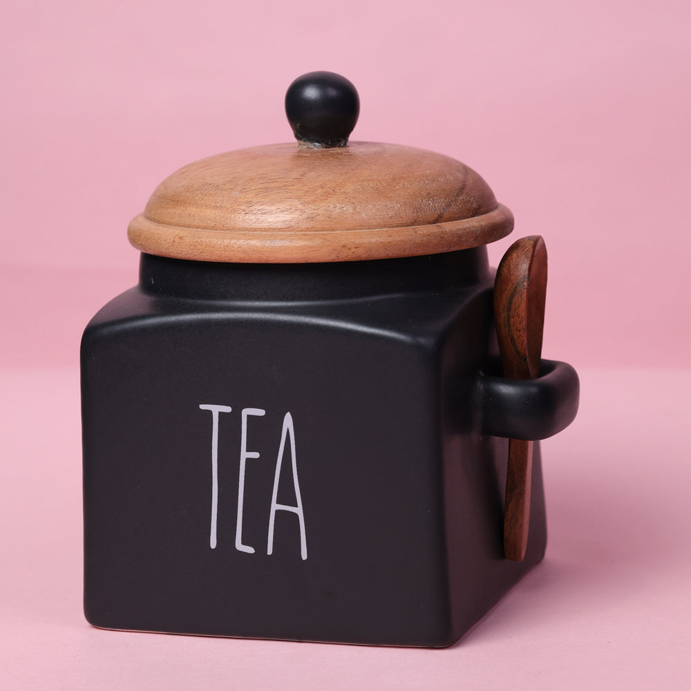 Mesmerising Matte Black Tea Storage Jar The Blooming Bagh