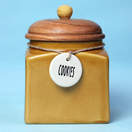 Glossy Caramel Yellow Cookies Storage Jar