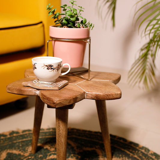 Hexagonal Flower Burnt Wood Side Table