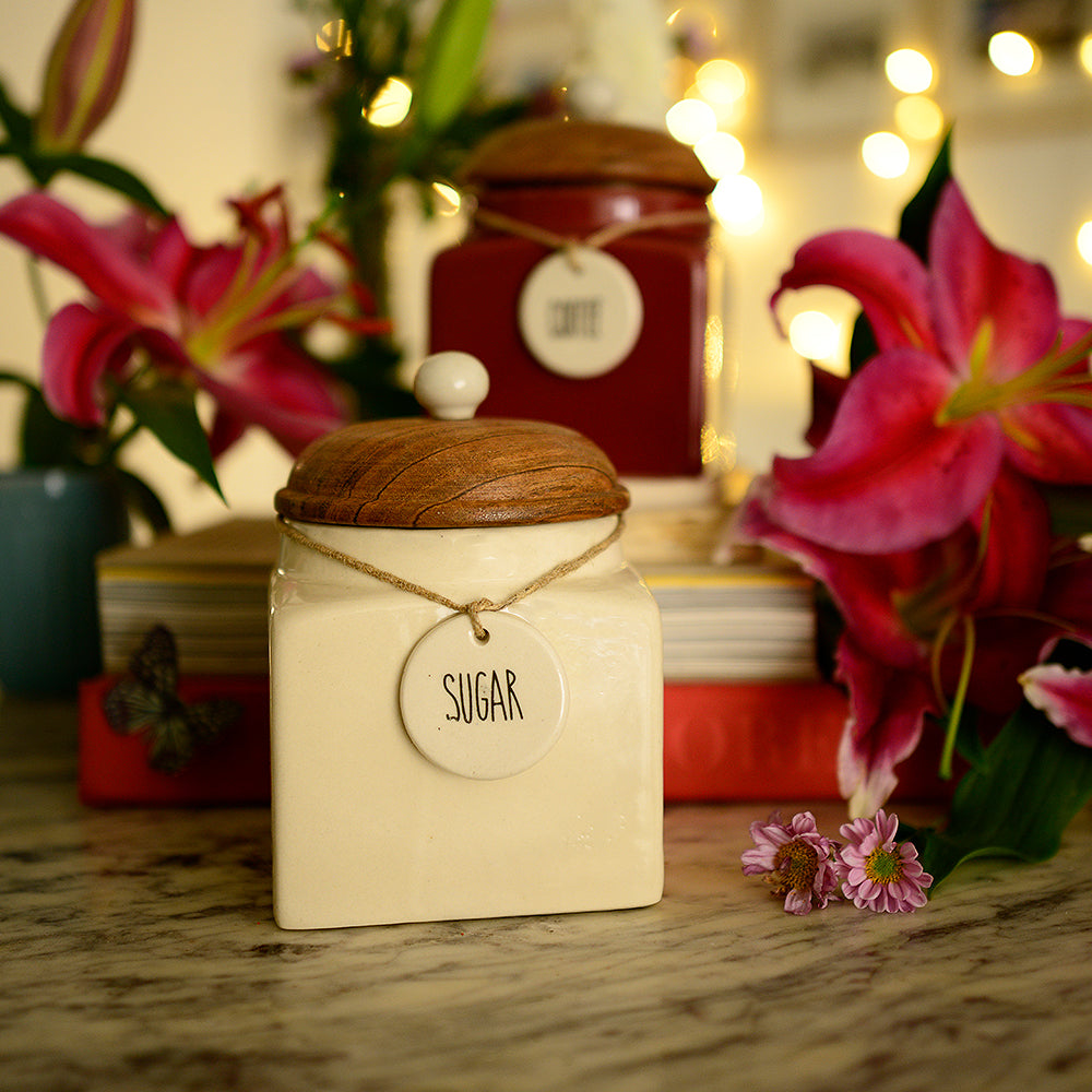 Tranquil White Ceramic Sugar Storage Jar
