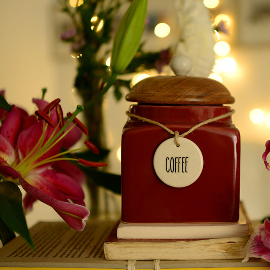 Rustic Red Ceramic Coffee Storage Jar