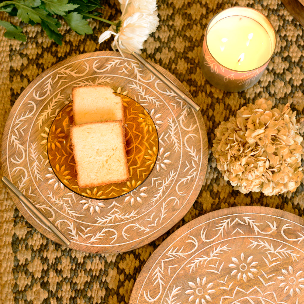 Hand Carved Wooden Tray- Set of 2