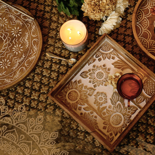 Hand Carved Wooden Tray- Set of 2